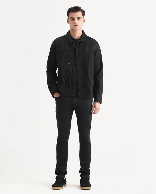 Rare Rabbit Men's Satinx Black Cotton Plain Hawk Slim Fit Jeans