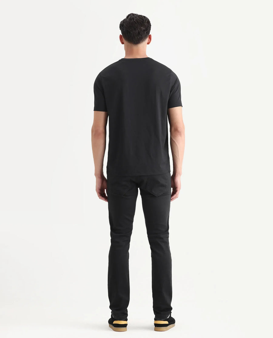 Rare Rabbit Men's Satinx Black Cotton Plain Hawk Slim Fit Jeans