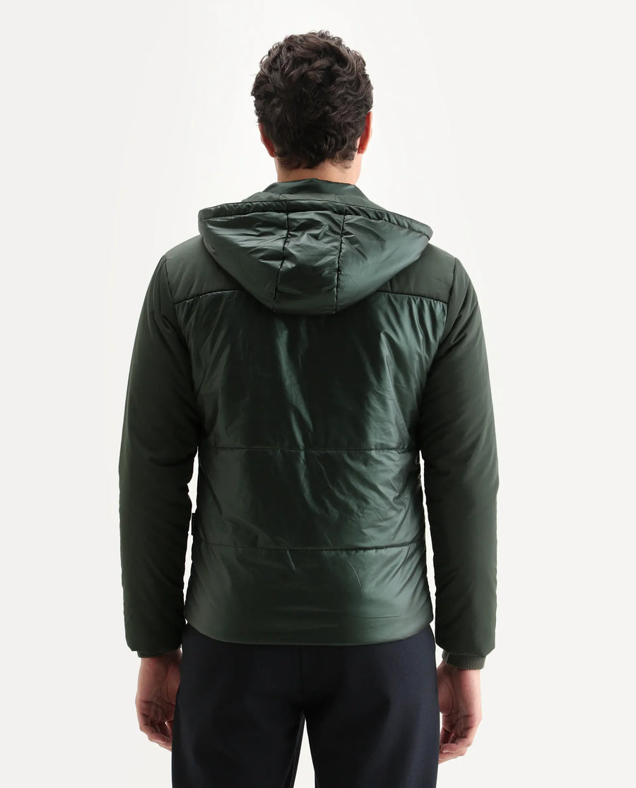 Rare Rabbit Men's Ragon Dark Green Polyester Plain Relaxed Fit Full Sleeve Hooded Jacket