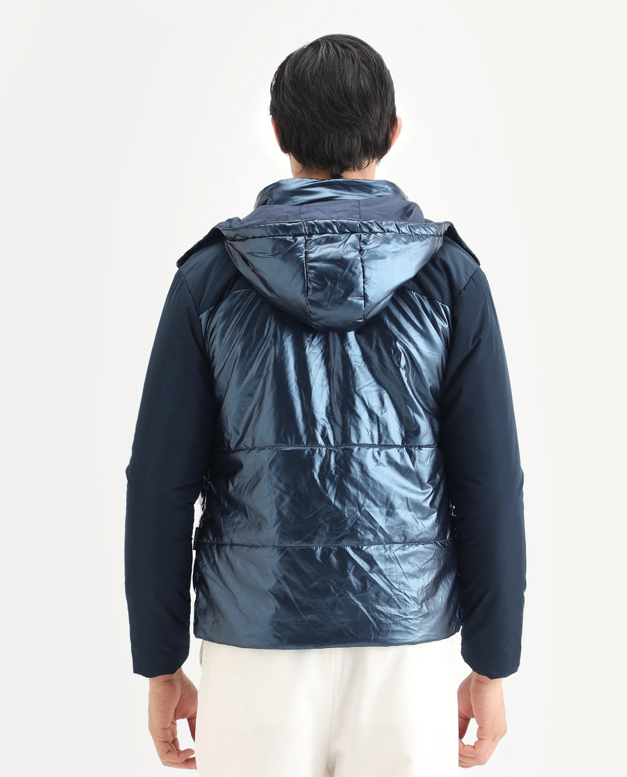 Rare Rabbit Men's Ragon Dark Blue Polyester Plain Relaxed Fit Full Sleeve Hooded Jacket