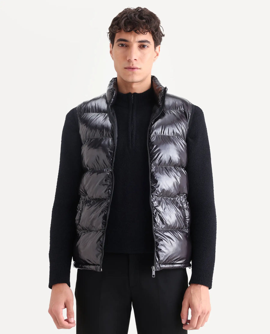 Rare Rabbit Men's Cover Black Polyester Plain Relaxed Fit Sleeveless High Neck Jacket