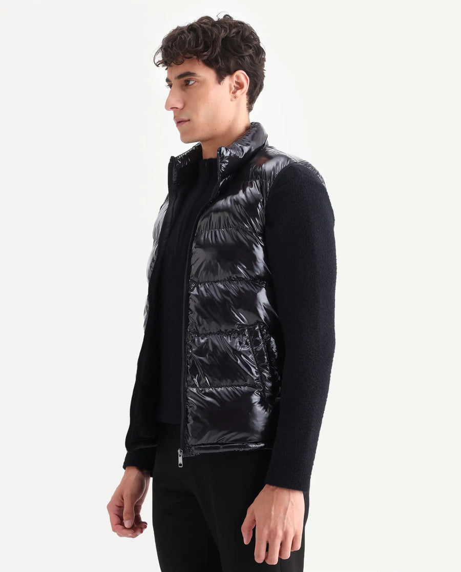 Rare Rabbit Men's Cover Black Polyester Plain Relaxed Fit Sleeveless High Neck Jacket