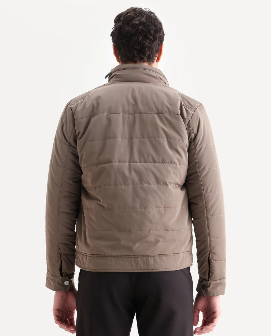 Rare Rabbit Men's Anbr Khaki Polyester Plain Relaxed Fit Full Sleeve Spread Collar Jacket