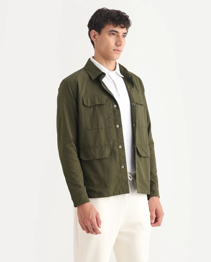 Rare Rabbit Men's Feliu Green Cotton Plain Regular Fit Full Sleeve Spread Collar Jacket