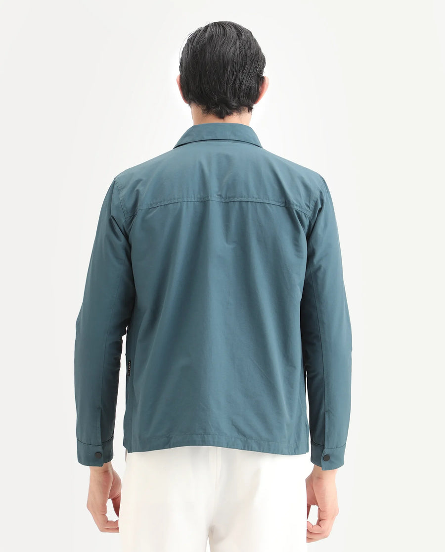 Rare Rabbit Men's Feliu Teal Cotton Plain Regular Fit Full Sleeve Spread Collar Jacket