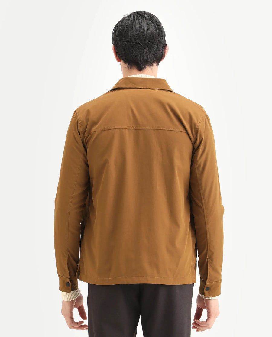 Rare Rabbit Men's Feliu Rust Cotton Plain Regular Fit Full Sleeve Spread Collar Jacket