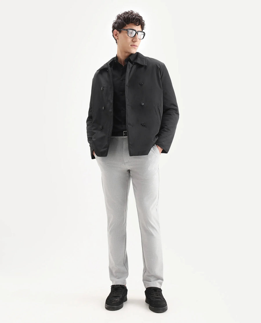 Rare Rabbit Men's Merjon Black Nylon Plain Tailored Fit Full Sleeve Lapel Neck Jacket