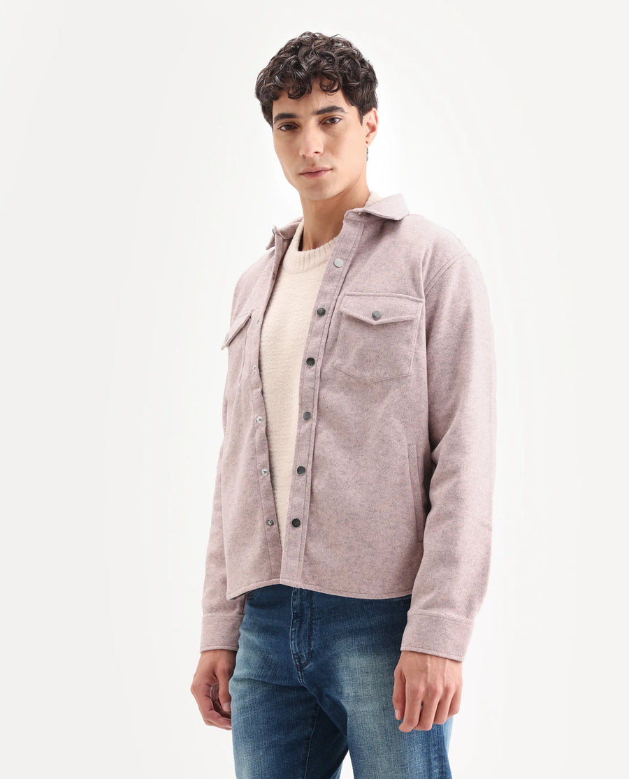 Rare Rabbit Men's Cason Light Pink Polyester Plain Regular Fit Full Sleeve Spread Collar Jacket