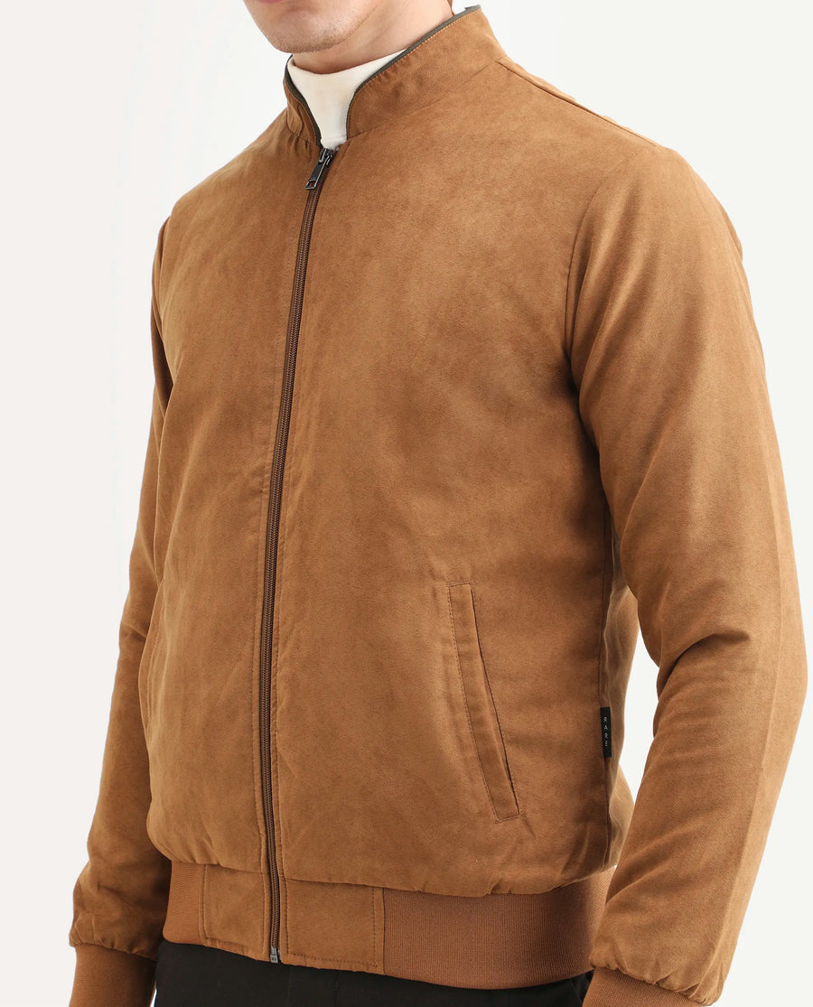 Rare Rabbit Men's Henron Yellow Suede Plain Regular Fit Full Sleeve Mandarin Collar Jacket