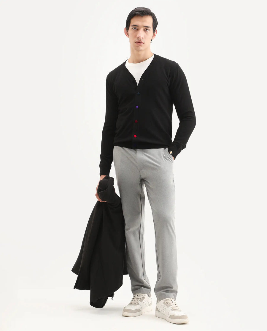 Rare Rabbit Men's Gem Black Sweater Button Closure Solid Pattern