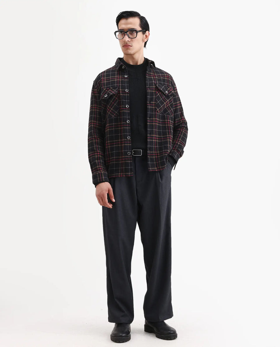 Rare Rabbit Men's Roche Black Cotton Checked Print Relaxed Fit Full Sleeve Collared Shacket