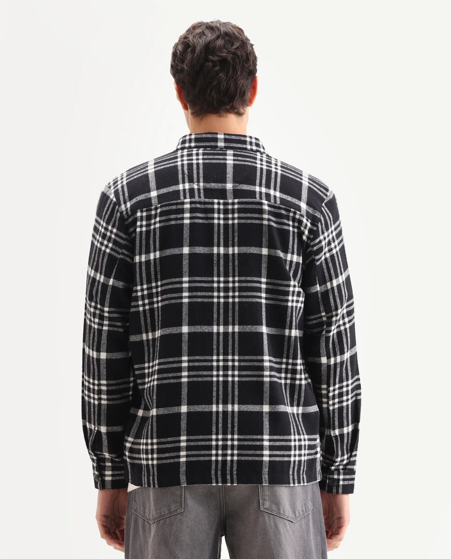 Rare Rabbit Men's Rousso Black Cotton Checked Print Relaxed Fit Full Sleeve Collared Shacket