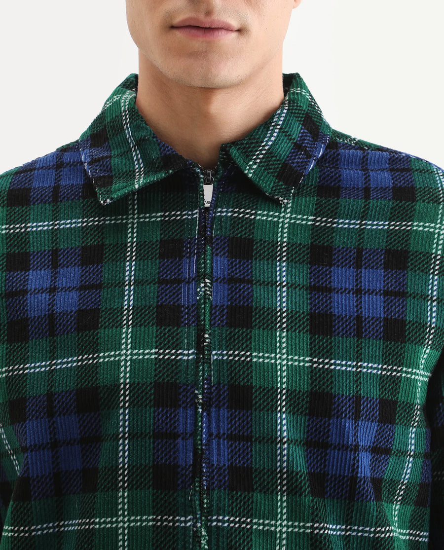 Rare Rabbit Men's Marino Blue Cotton Checked Print Relaxed Fit Full Sleeve Collared Shacket
