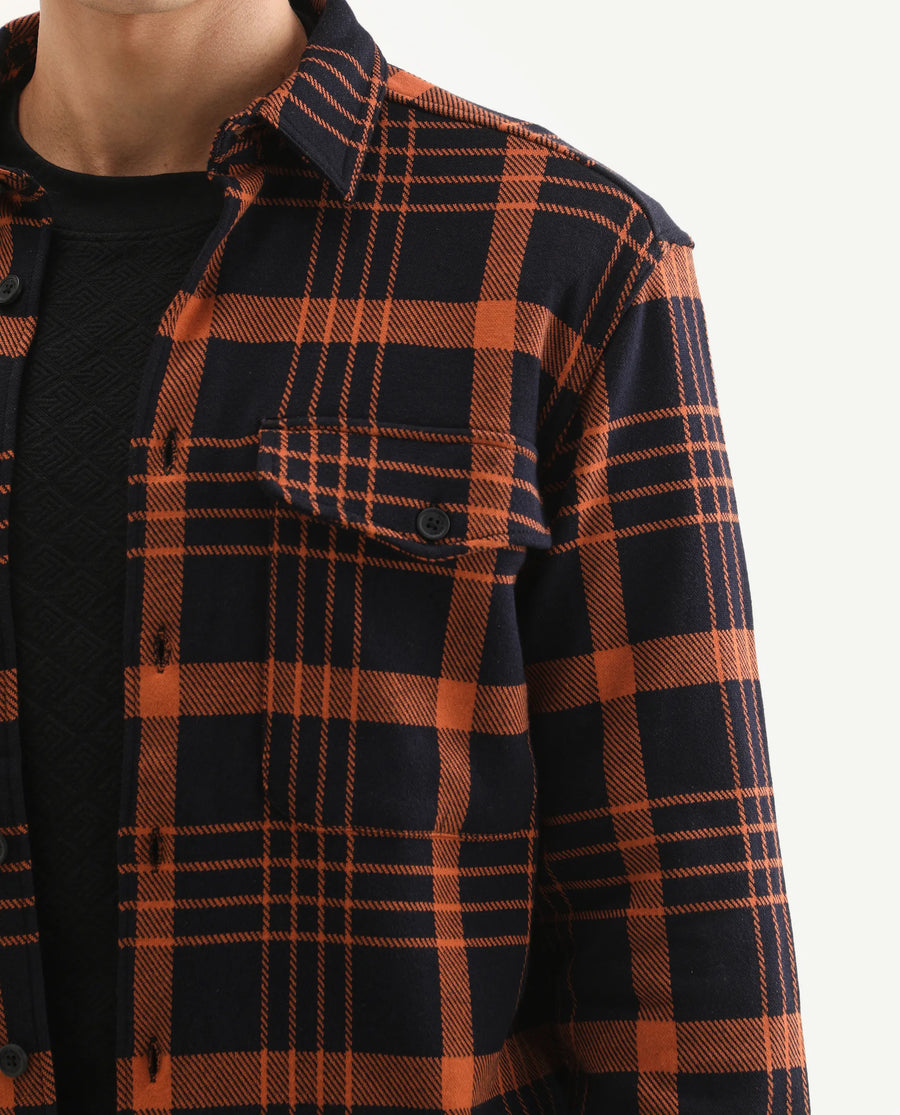 Rare Rabbit Men's Vega Black Cotton Checked Print Relaxed Fit Full Sleeve Collared Shacket