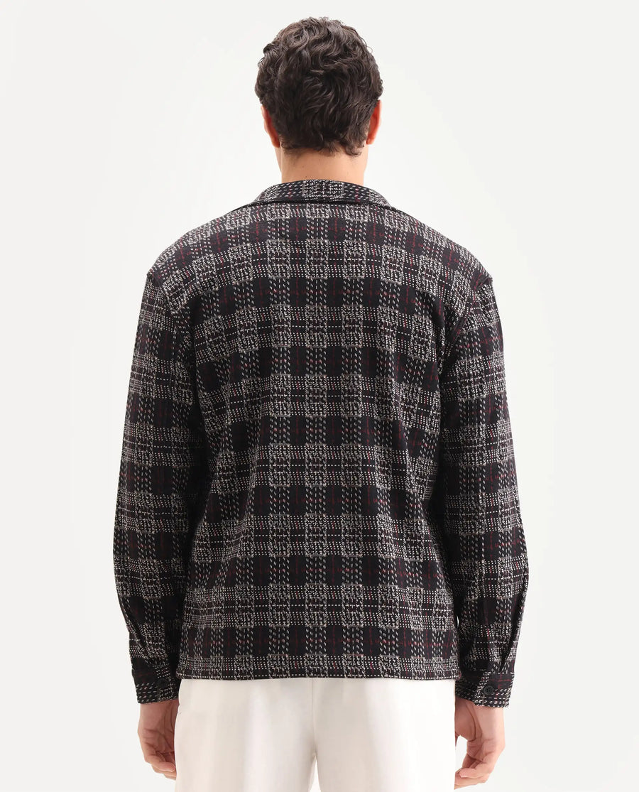 Rare Rabbit Men's Torija Black Cotton Checked Print Relaxed Fit Full Sleeve Collared Shacket