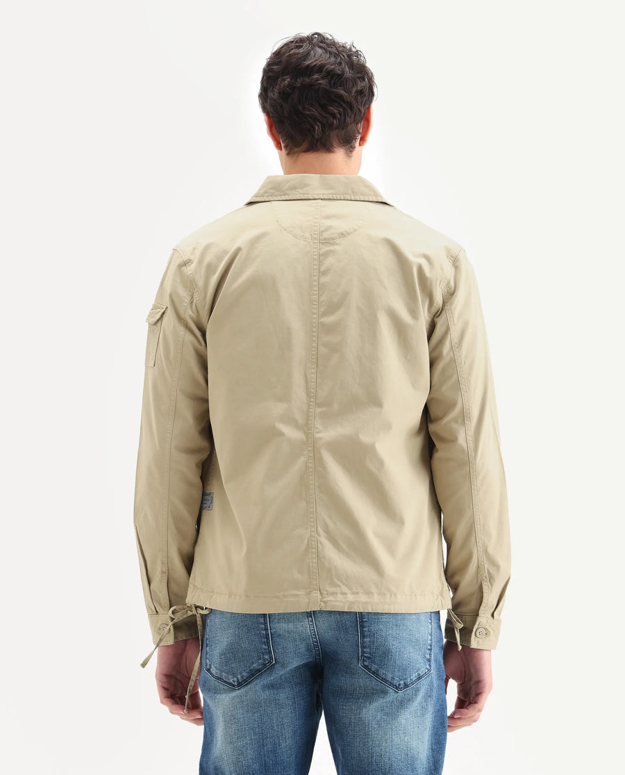 Rare Rabbit Men's Cedro Beige Cotton Plain Regular Fit Full Sleeve Spread Collar Jacket