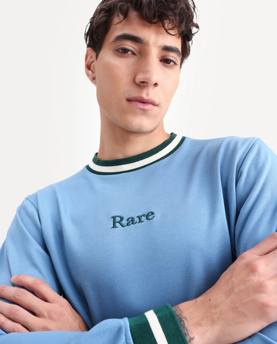 Rare Rabbit Men's Cancet Light Blue Cotton Plain Regular Fit Full Sleeve Crew Neck Sweatshirt