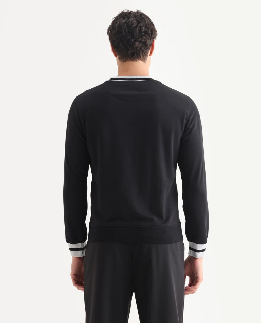 Rare Rabbit Men's Cancet Black Cotton Plain Regular Fit Full Sleeve Crew Neck Sweatshirt
