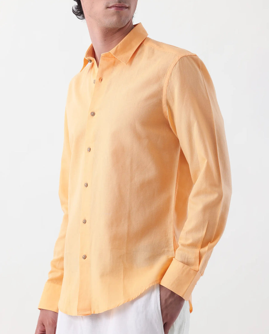 Rare Rabbit Men's Linux Light Yellow Linen Blend Plain Regular Fit Full Sleeve Collared Shirt