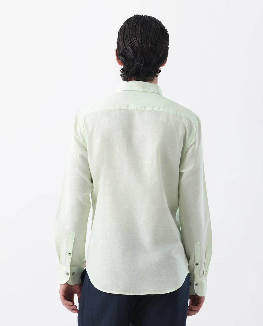 Rare Rabbit Men's Linux Pastel Green Linen Blend Plain Regular Fit Full Sleeve Collared Shirt