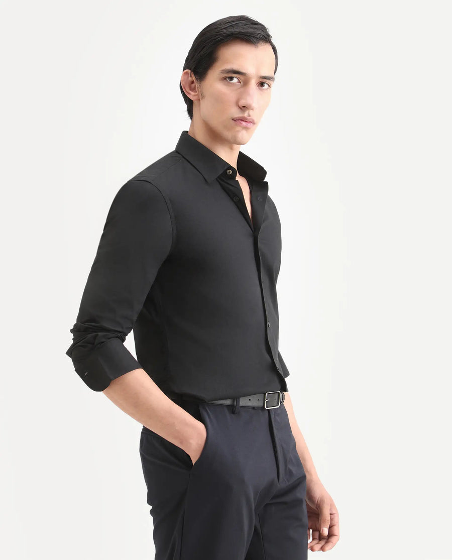 Rare Rabbit Men's Neutron8 Black Cotton Plain Regular Fit Full Sleeve Collared Shirt
