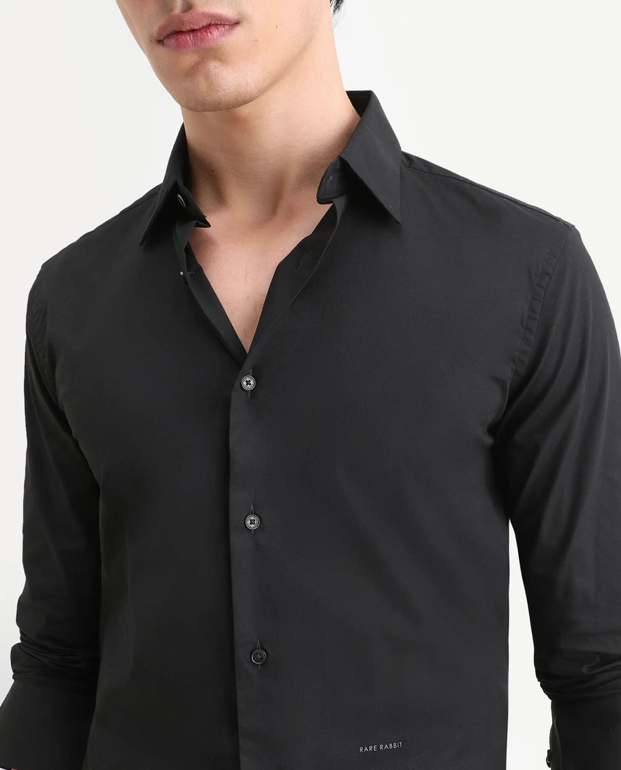 Rare Rabbit Men's Neutron8 Black Cotton Plain Regular Fit Full Sleeve Collared Shirt