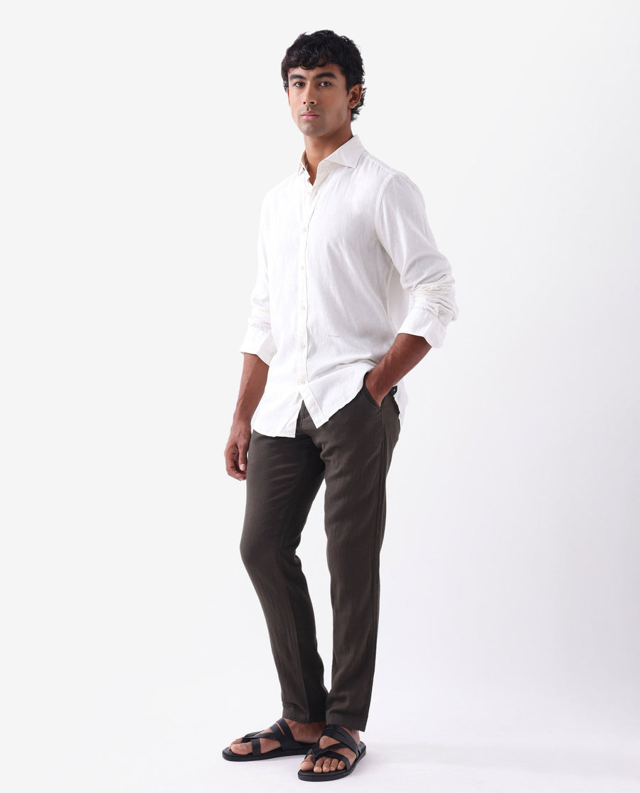 Rare Rabbit Men's Pastor 2 Brown Cotton Plain Regular Fit Trouser