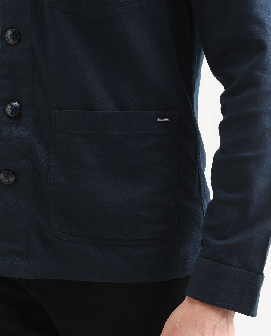 Rare Rabbit Men's Gatter Navy Linen Blend Plain Relaxed Fit Full Sleeve Spread Collar Jacket