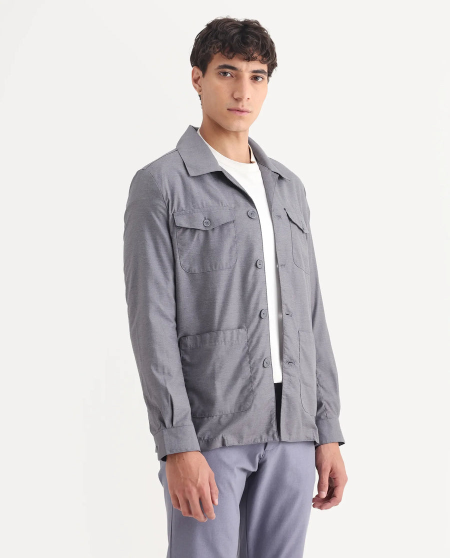 Rare Rabbit Men's Echos Purple Cotton Plain Relaxed Fit Full Sleeve Lapel Neck Jacket