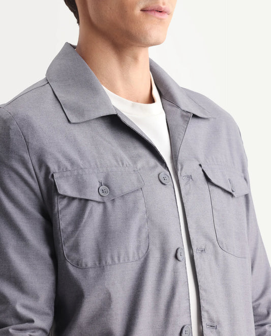 Rare Rabbit Men's Echos Purple Cotton Plain Relaxed Fit Full Sleeve Lapel Neck Jacket