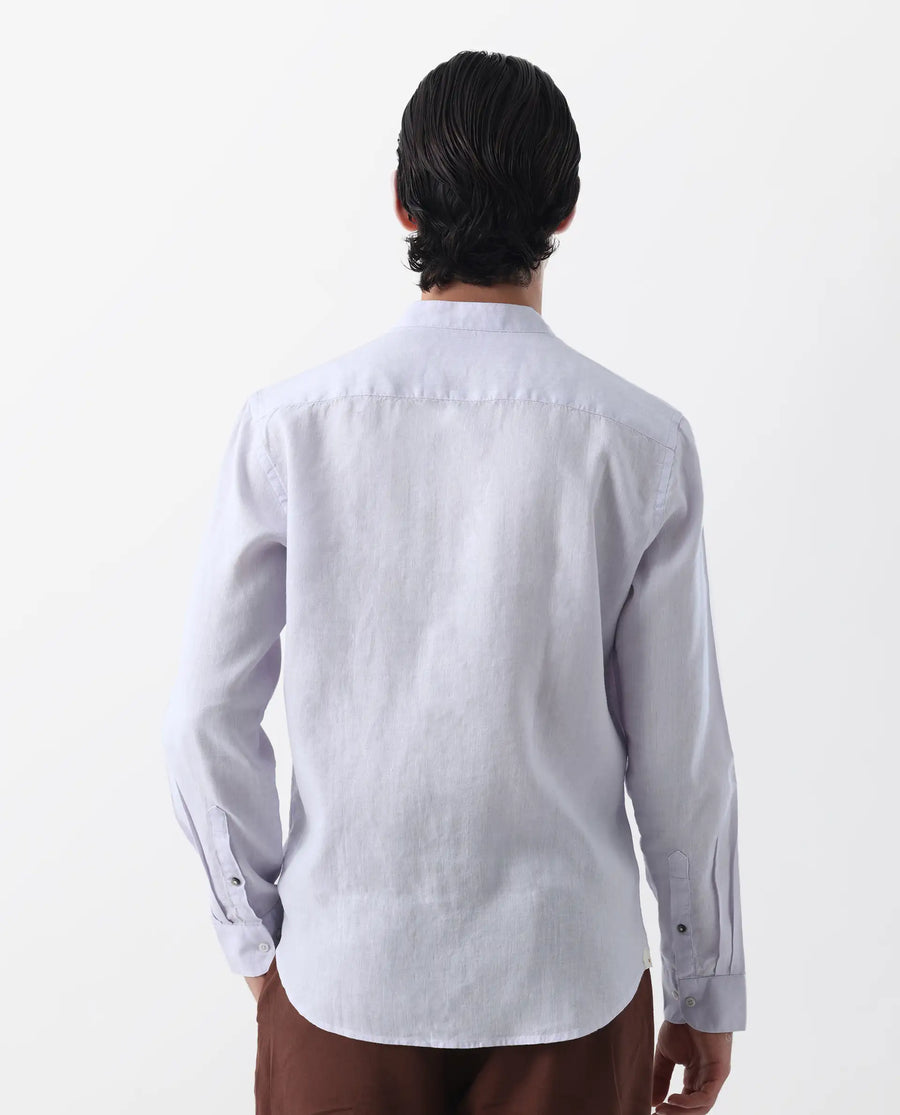Rare Rabbit Men's Cinex Pastel Purple Linen Blend Plain Regular Fit Full Sleeve Mandarin Collar Shirt