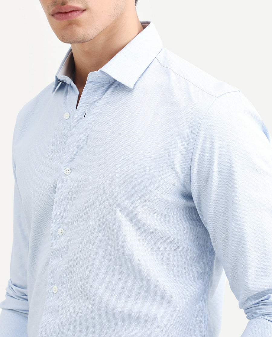 Rare Rabbit Men's Rigor Pastel Blue Cotton Textured Regular Fit Full Sleeve Collared Shirt