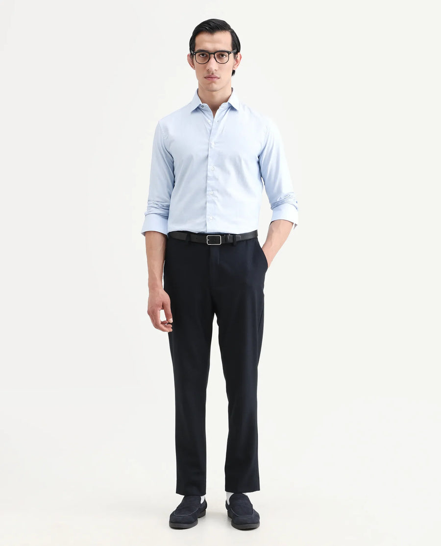Rare Rabbit Men's Rigor Pastel Blue Cotton Textured Regular Fit Full Sleeve Collared Shirt