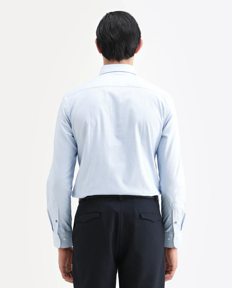 Rare Rabbit Men's Rigor Pastel Blue Cotton Textured Regular Fit Full Sleeve Collared Shirt