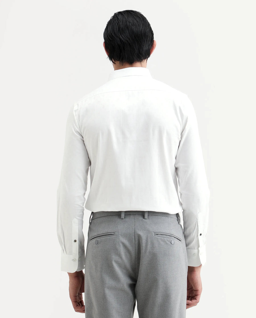 Rare Rabbit Men's Trica White Cotton Plain Regular Fit Full Sleeve Collared Shirt
