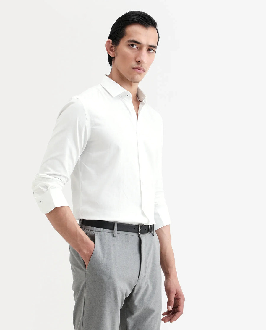 Rare Rabbit Men's Trica White Cotton Plain Regular Fit Full Sleeve Collared Shirt