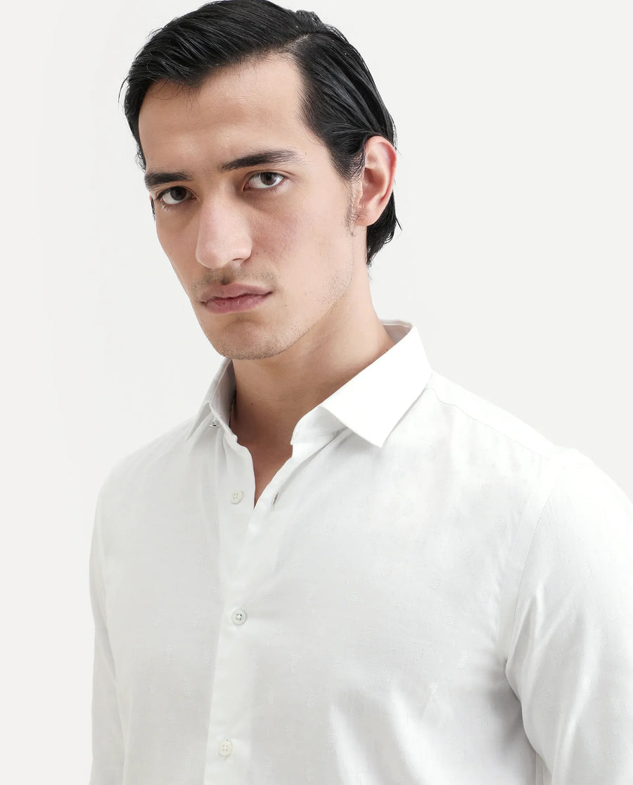 Rare Rabbit Men's Trica White Cotton Plain Regular Fit Full Sleeve Collared Shirt