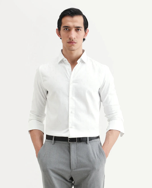 Rare Rabbit Men's Trica White Cotton Plain Regular Fit Full Sleeve Collared Shirt