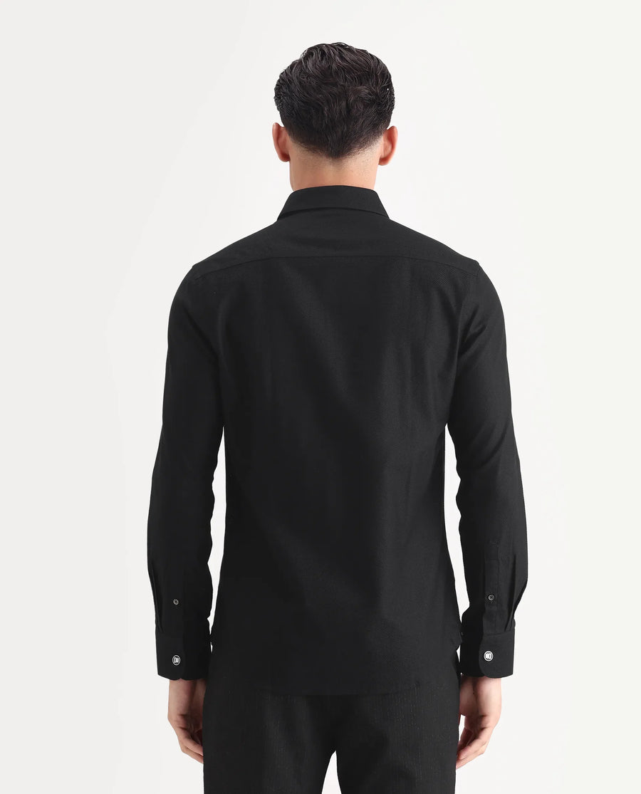 Rare Rabbit Men's Guild Business Astron Black Cotton Textured Regular Fit Full Sleeve Collared Shirt