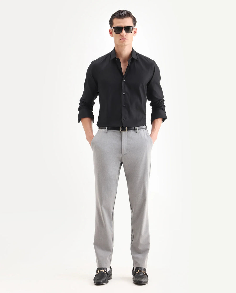 Rare Rabbit Men's Novo Black Cotton Textured Regular Fit Full Sleeve Collared Shirt