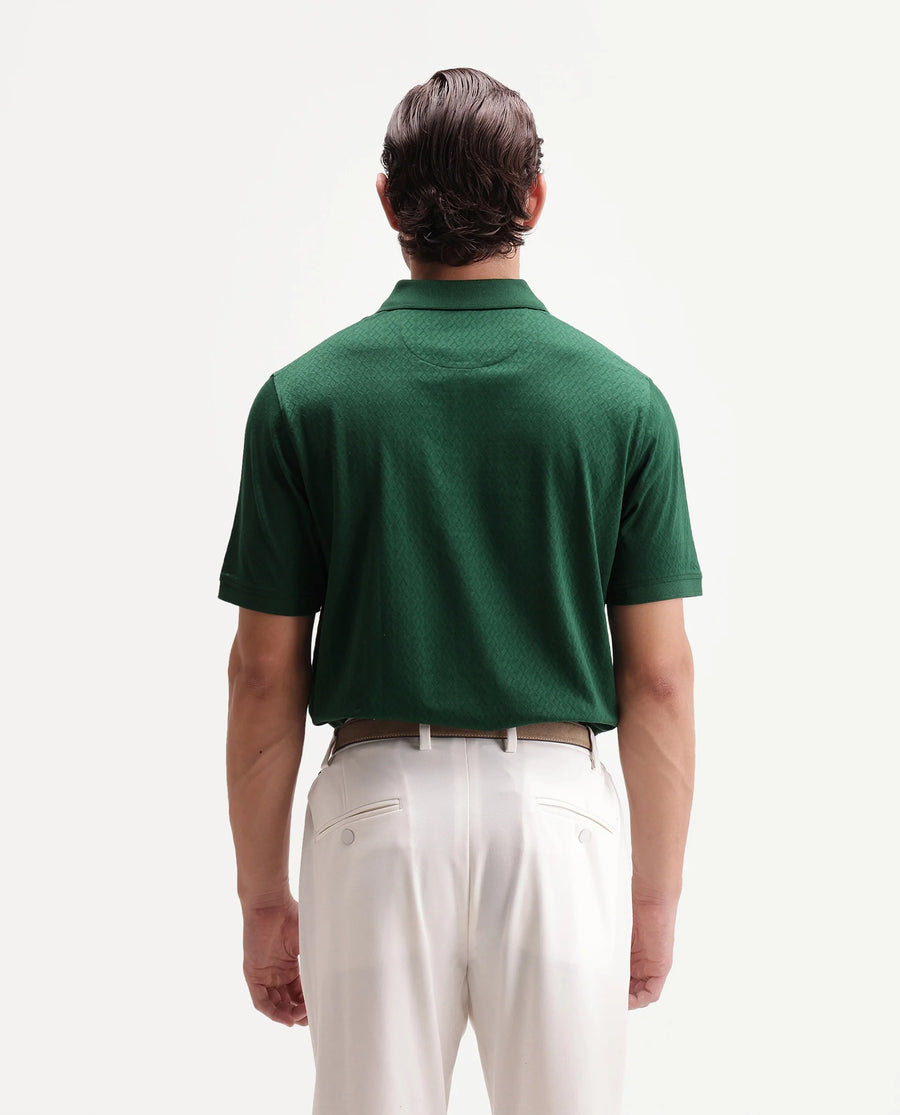 Rare Rabbit Men's Dafo Green Cotton Jacquard Regular Fit Half Sleeve Polo