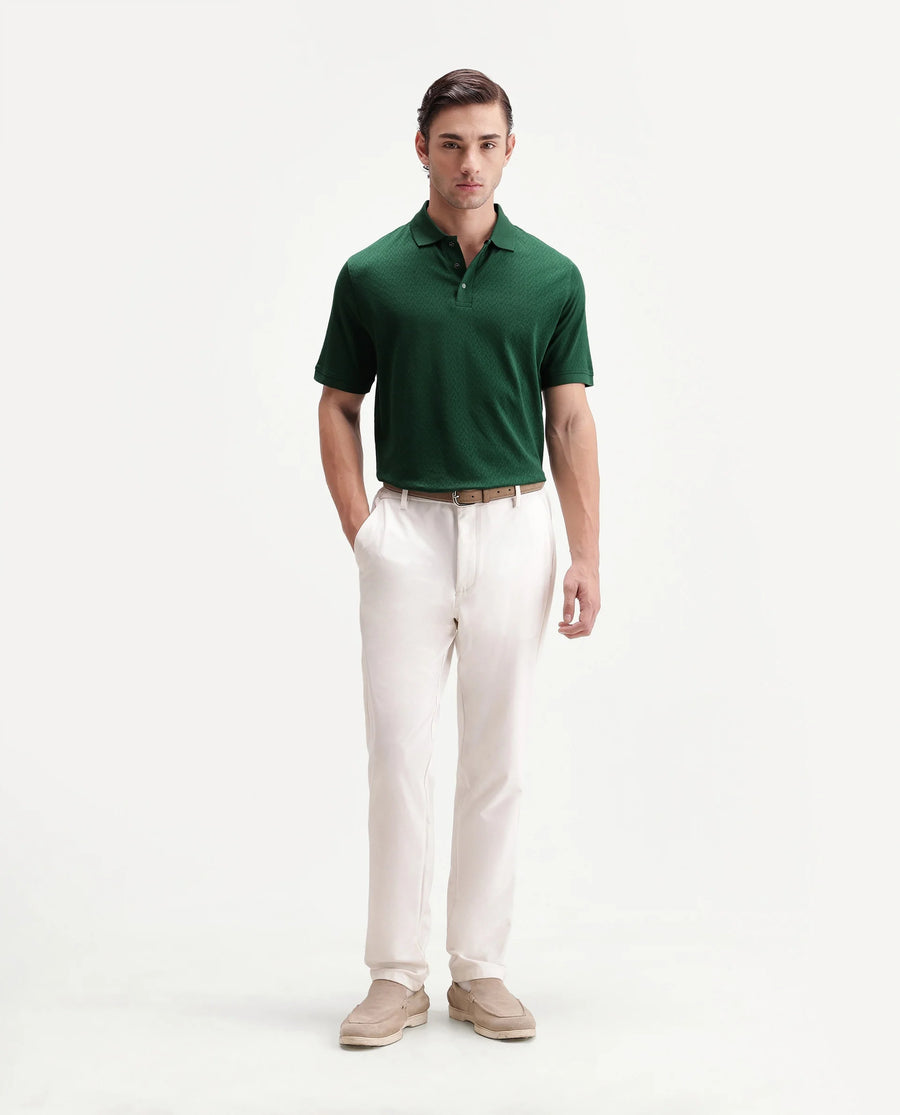 Rare Rabbit Men's Dafo Green Cotton Jacquard Regular Fit Half Sleeve Polo