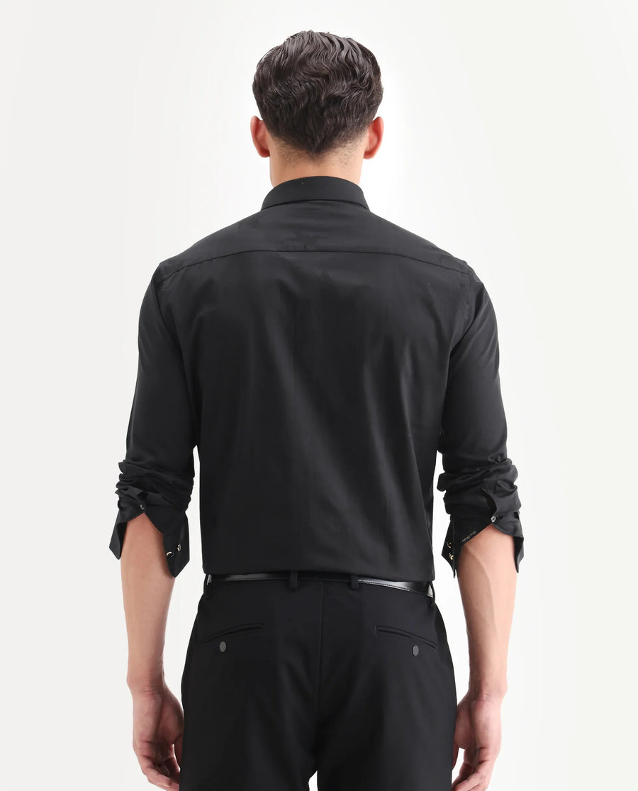 Rare Rabbit Men's Sherdâ Black Cotton Jacquard Regular Fit Full Sleeve Collared Shirt