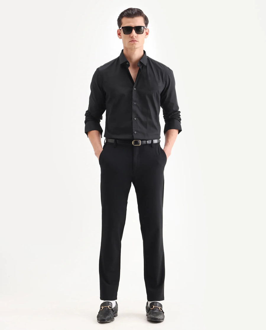 Rare Rabbit Men's Sherdâ Black Cotton Jacquard Regular Fit Full Sleeve Collared Shirt