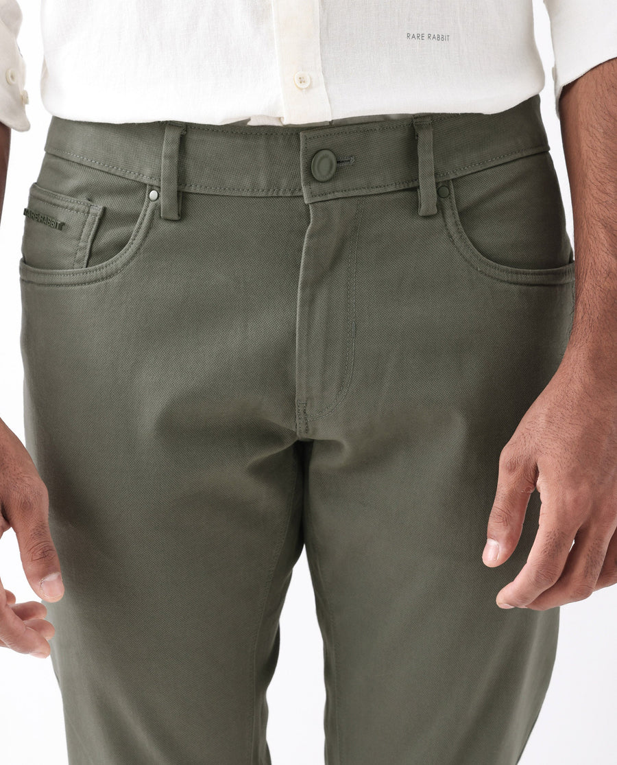 Rare Rabbit Men's Spoke 24 Pastel Green Cotton Blend Plain Regular Fit Trouser