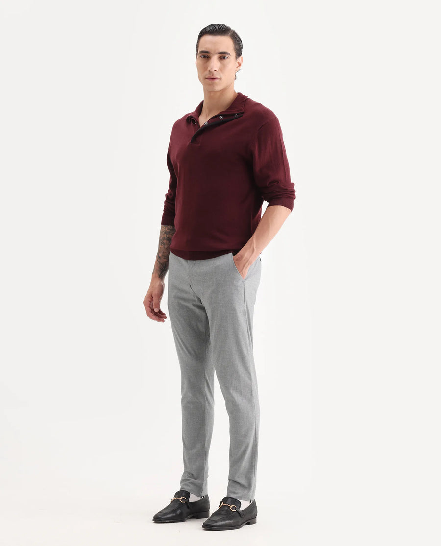 Rare Rabbit Men's Micra-1 Grey Cotton Blend Checked Print Regular Fit Trouser
