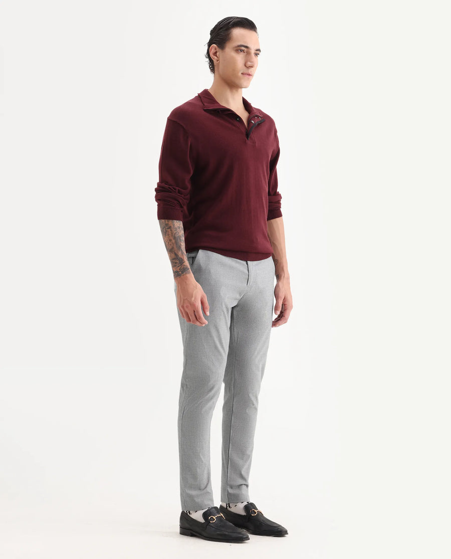 Rare Rabbit Men's Micra-1 Grey Cotton Blend Checked Print Regular Fit Trouser