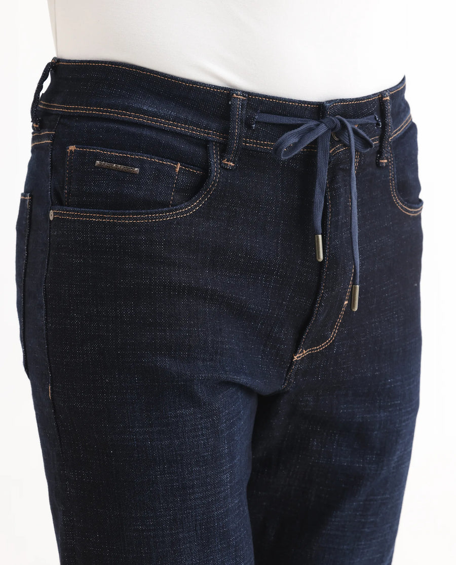 Rare Rabbit Men's Hayk Dark Blue Cotton Blend Plain Morris Regular Fit Jeans