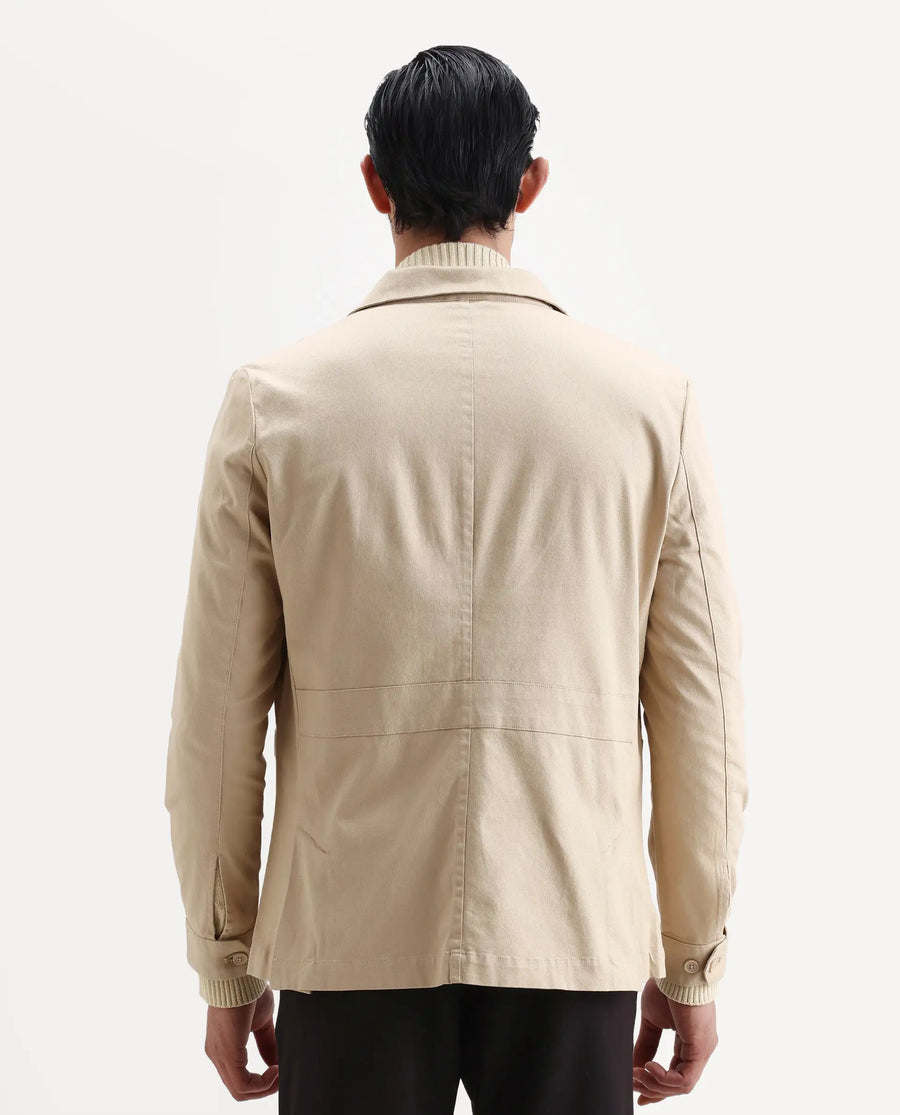 Rare Rabbit Men's Torroy Beige Cotton Blend Plain Regular Fit Full Sleeve Spread Collar Jacket