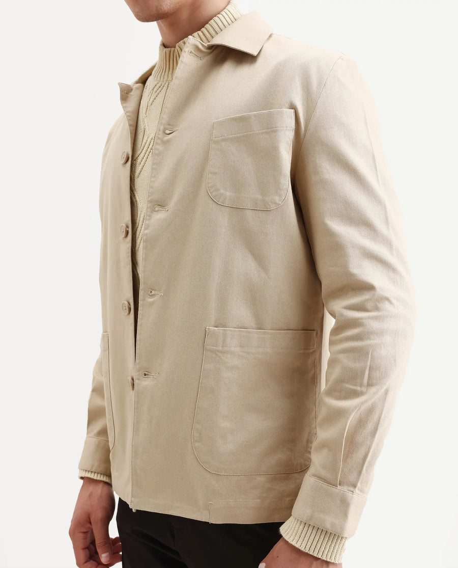 Rare Rabbit Men's Torroy Beige Cotton Blend Plain Regular Fit Full Sleeve Spread Collar Jacket